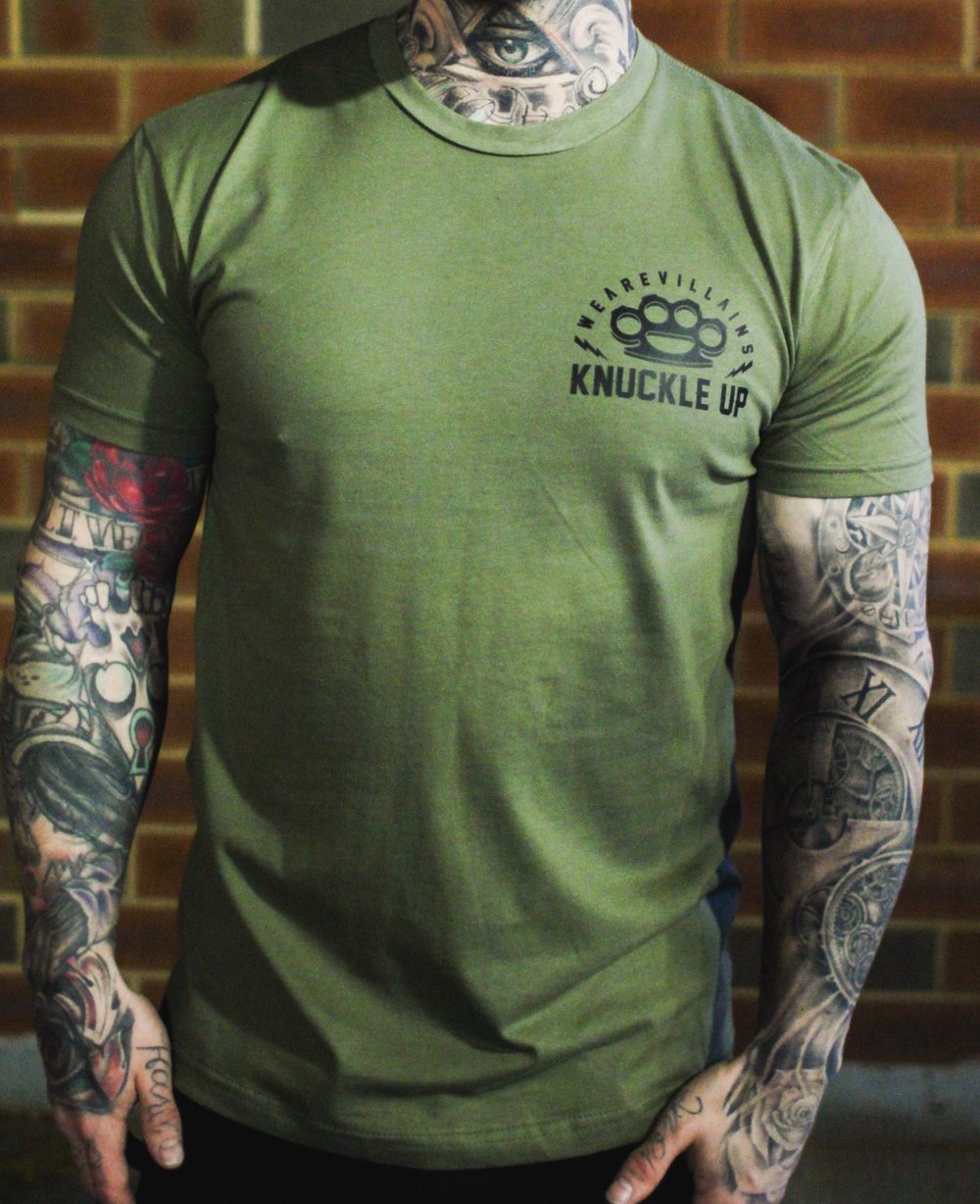 Knuckle Up military green tee