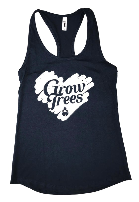Image of Grow Trees Women's Tank Top (Navy Blue with White Heart)