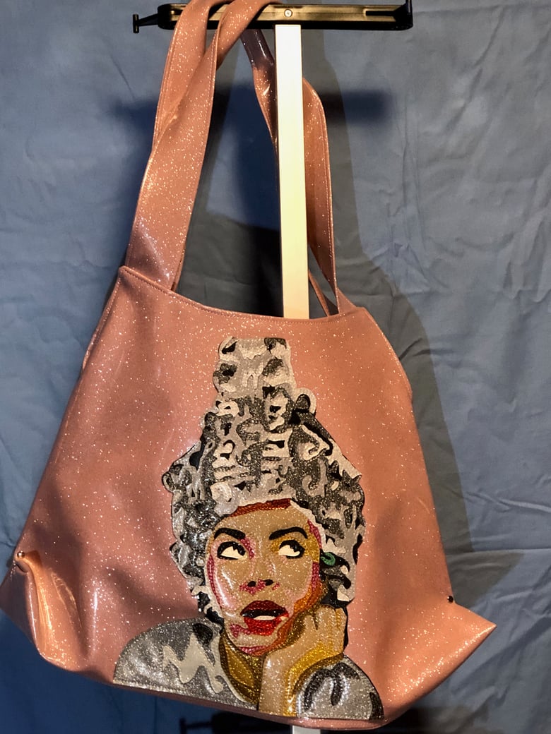 Image of Beauty School Dropout Rizzo Grease Pink Lady Glitter Vinyl Purse