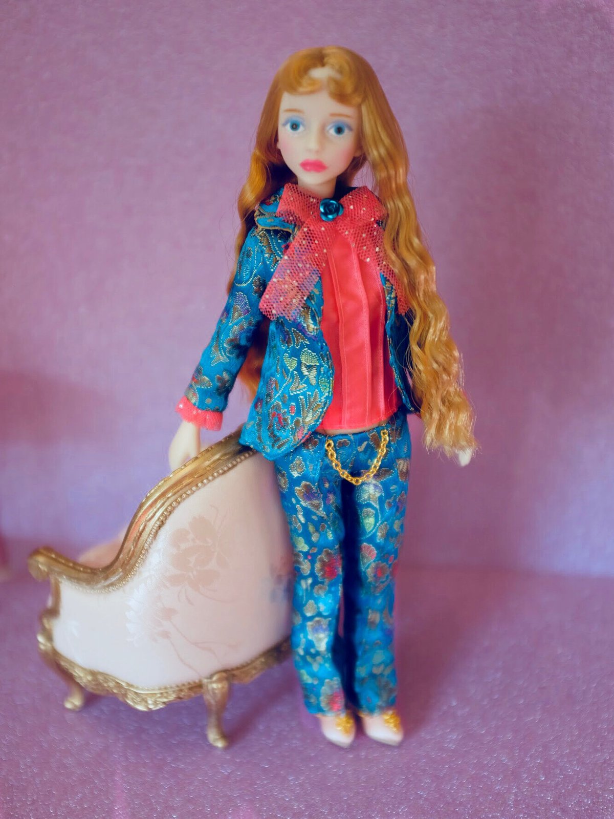 Image of LoungingLinda Brocade Suit Set ~ Turquoise 