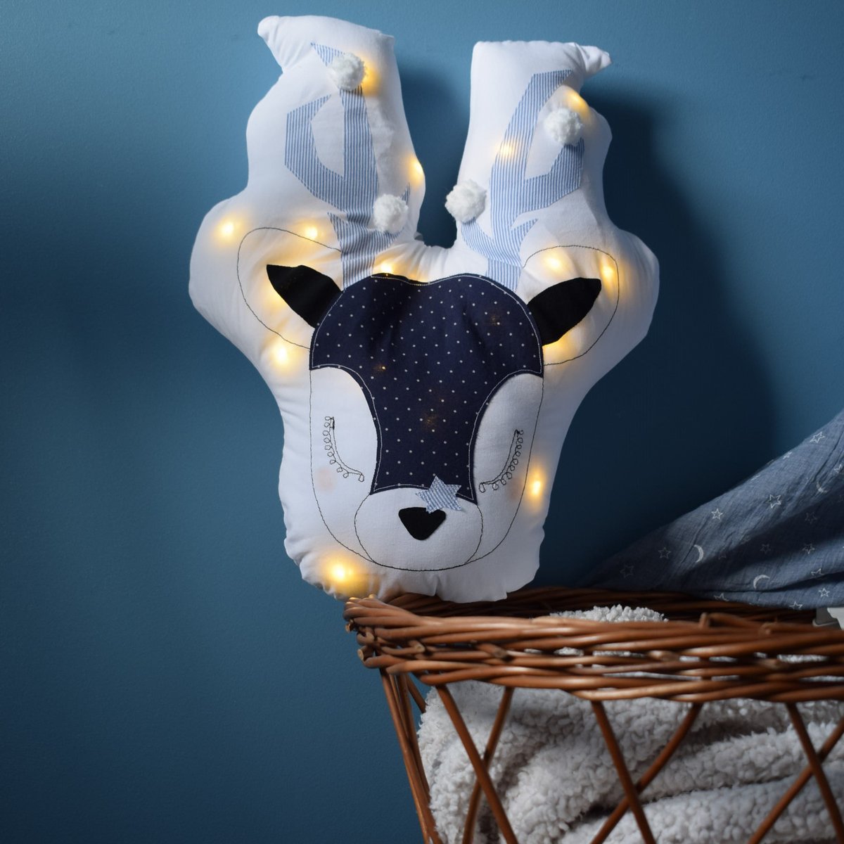 Image of GABRIEL - Cerf lumineux Pois et rayures marine / Blue lighting deer