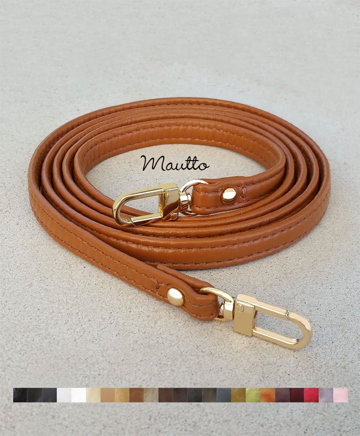 Image of Extra Petite Leather Strap - 0.375" (3/8) Wide - GOLD or NICKEL #16C LG Clasp - Choose Length+Color