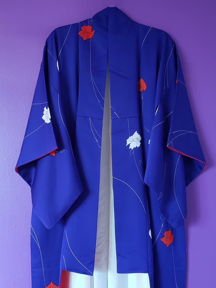 Image of Royal Poppy Print Kimono Robe