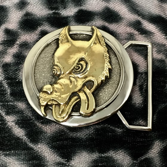 Image of Wolf Buckle Cast in White And Yellow Brass
