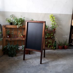 Medium Double Sided Poster Display Standing Chalkboard with Walnut Frame (90cm X 60cm)