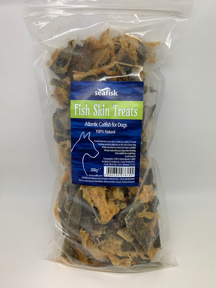 FOR PETS - FISH SKIN TREATS 1x200g - Dried Atlantic Catfish Skins for Dogs