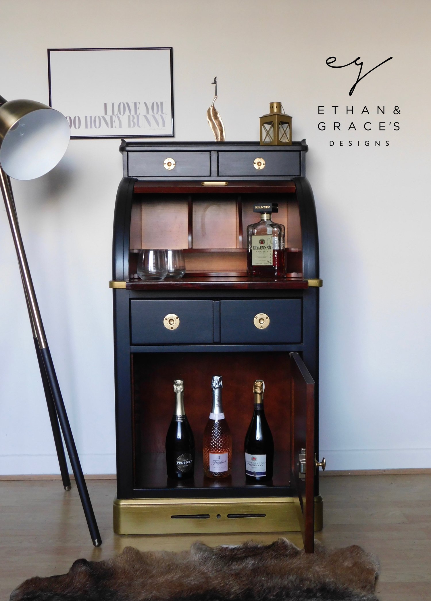 Image of Black & Gold bureau desk/ drinks cabinet 