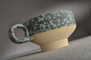 Image of Dottie Shaving Bowl Made To Order Gray and Brown Chawan Dottie Shaving Bowl by Symmetrical Pottery