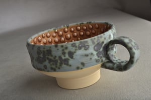 Image of Dottie Shaving Bowl Made To Order Gray and Brown Chawan Dottie Shaving Bowl by Symmetrical Pottery