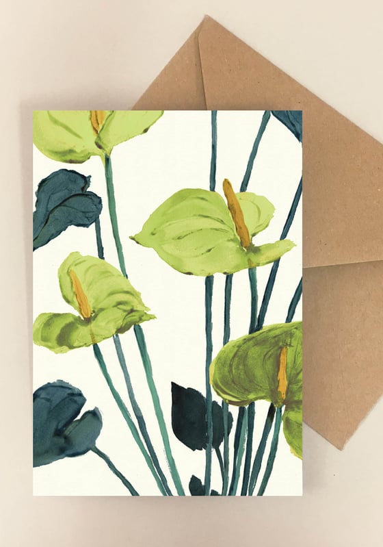 Image of 5 Notecards folded Anthurium Green No.1010
