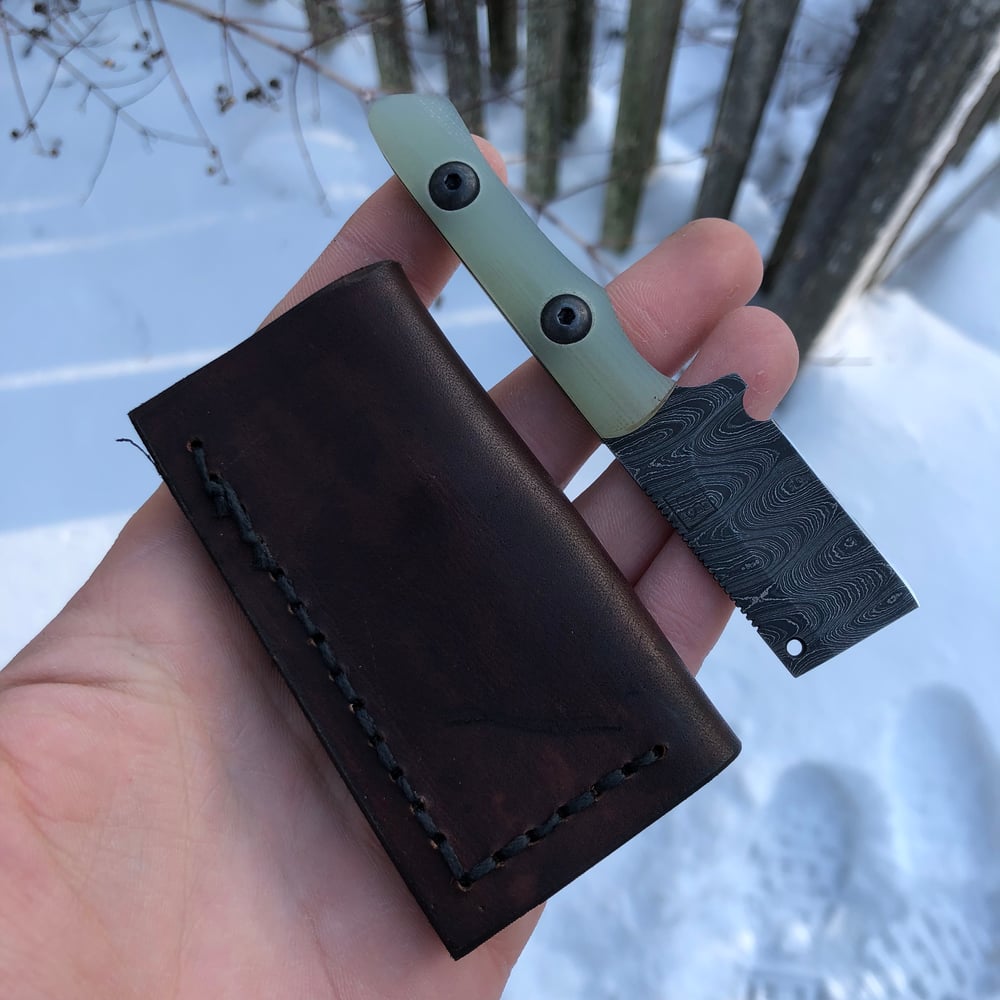 Image of Damasteel Mini cleaver w/ removable Jade G-10 scales 