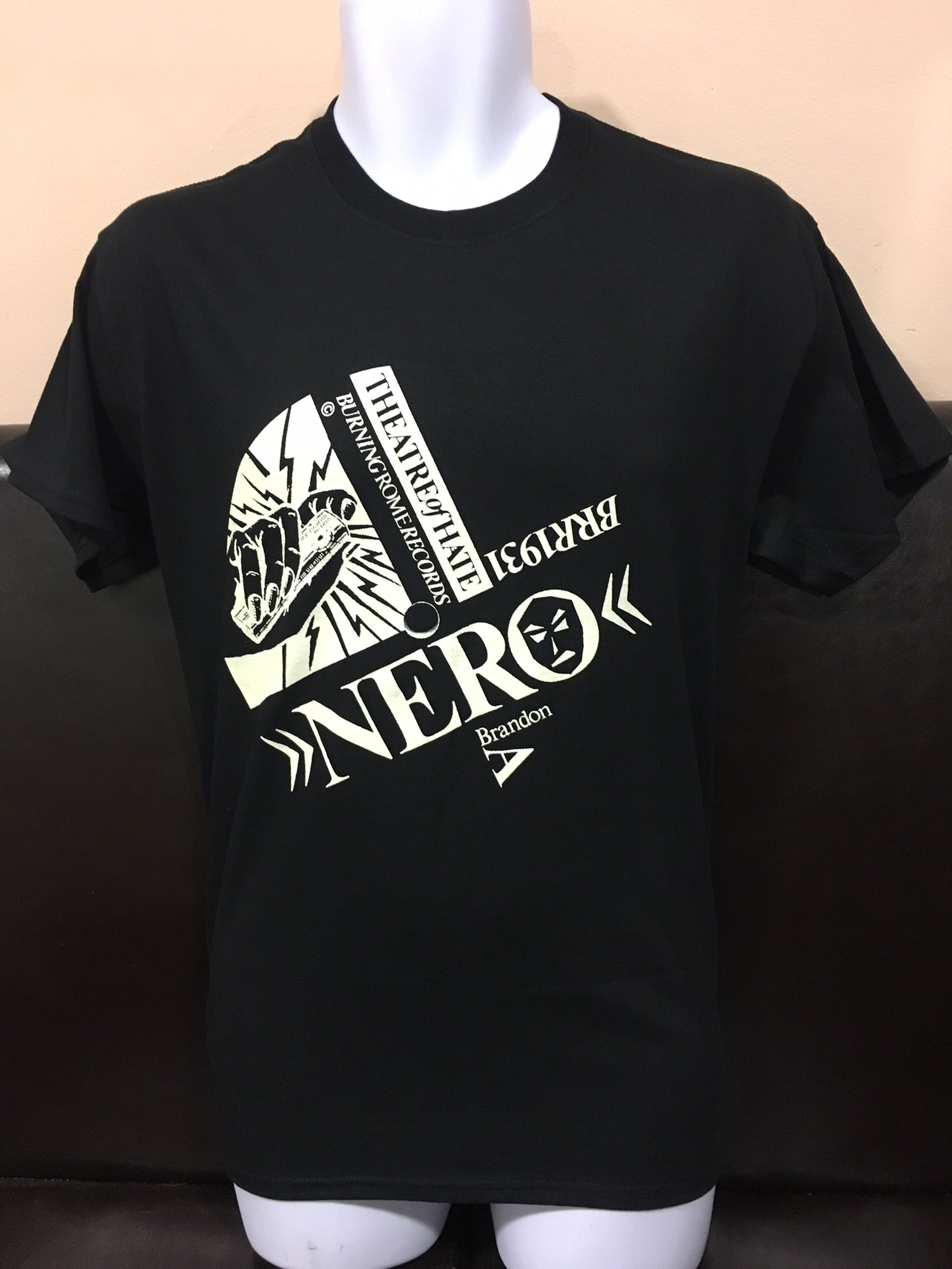 THEATRE of HATE 'Nero/Ininerator' on Black T-Shirt | kirkbrandondotcom