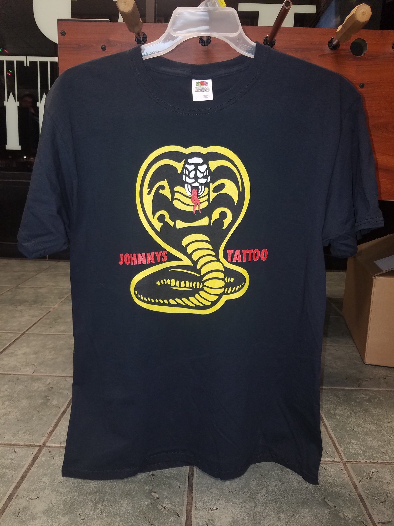 Image of Johnnys Tattoo Cobra Kai style shirt