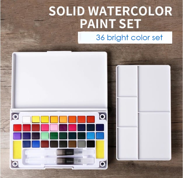 Image of 36 Colors Solid Watercolor Paint Set Professional Box With Paintbrush 