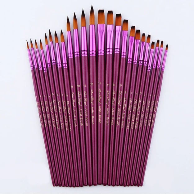 Image of 24Pcs Fine Nylon Hair Paint Brush Set for Watercolor, Acrylic and Oil Painting!