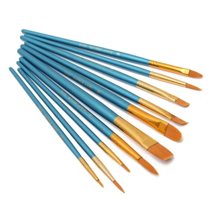 Image of 10pcs New Nylon Wooden Handle Paint Brush Set for Watercolor and Gouache!
