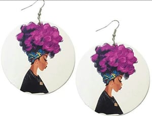 Image of Purple Afro Lady wood earrings