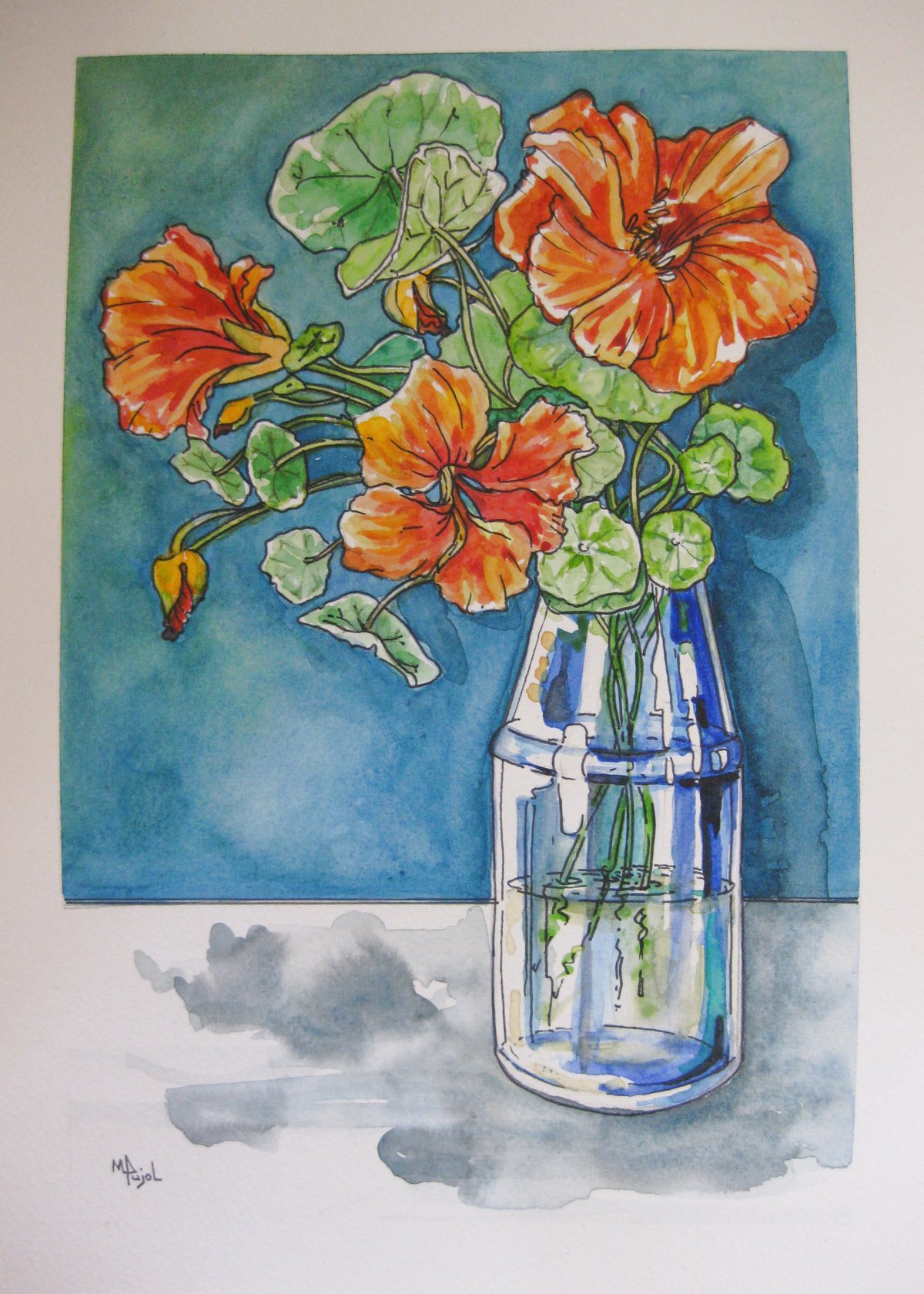 Orange Nastursiums In A Blue Glass Vase Michelle Pujol