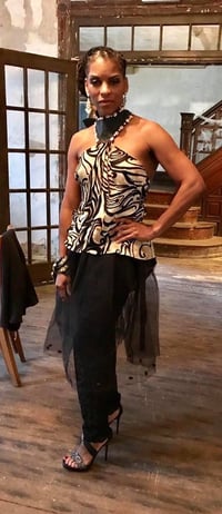Image 1 of Tribal Africa Print Chiffon Halter Top with Leather Collar