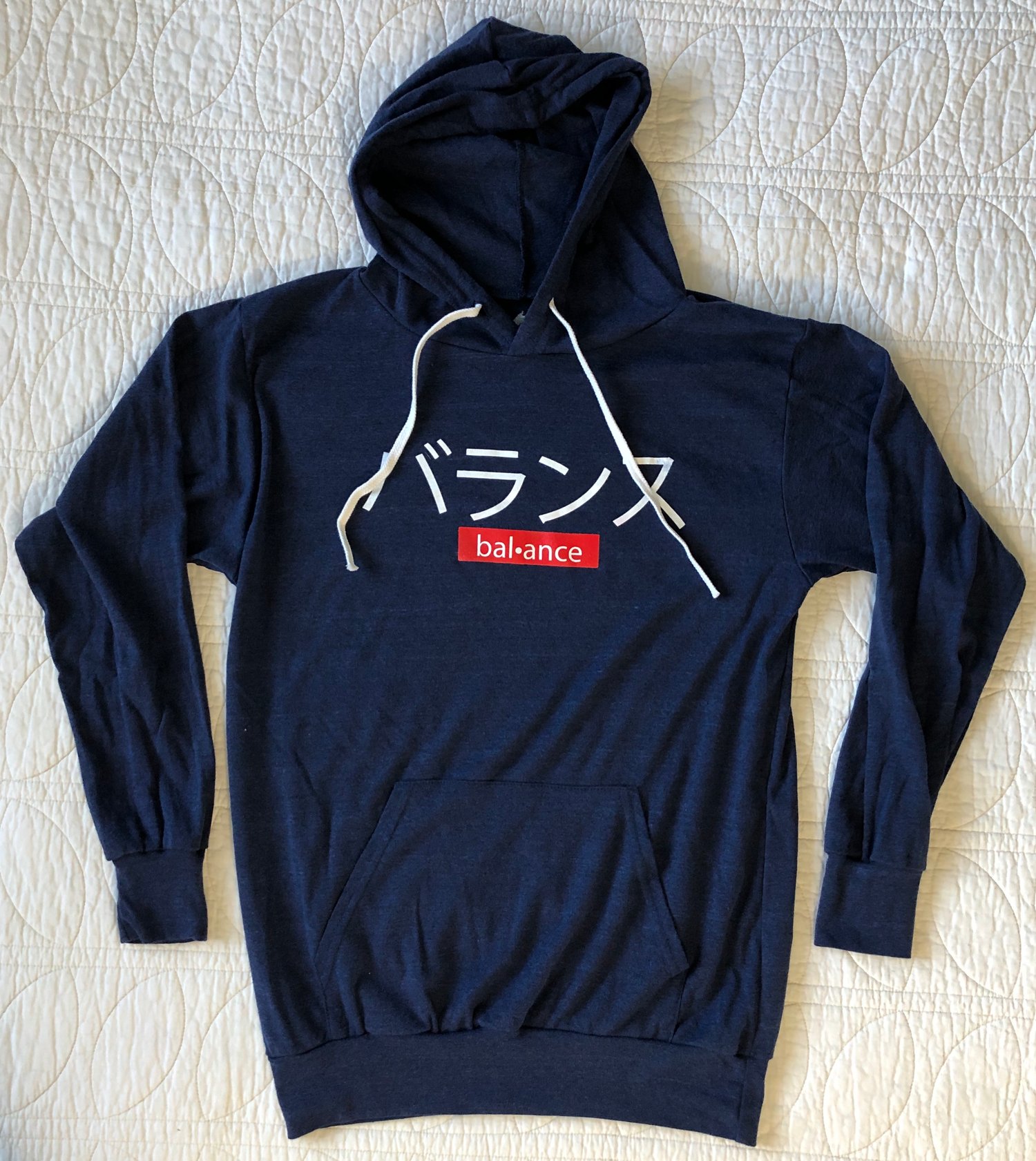 Image of “KANJI” HOODED LONG SLEEVE - HEATHER NAVY