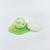 Image 5 of Happy zombie frog on lily pad with Skull mask ceramic figurine