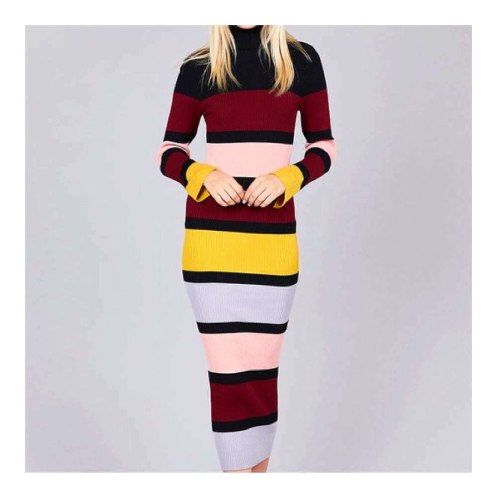 Image of Striped Turtleneck Dress