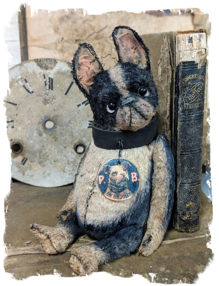 Image of 8.5" Vintage Style fat Boston Terrier Dog leather collar by Whendi's Bears