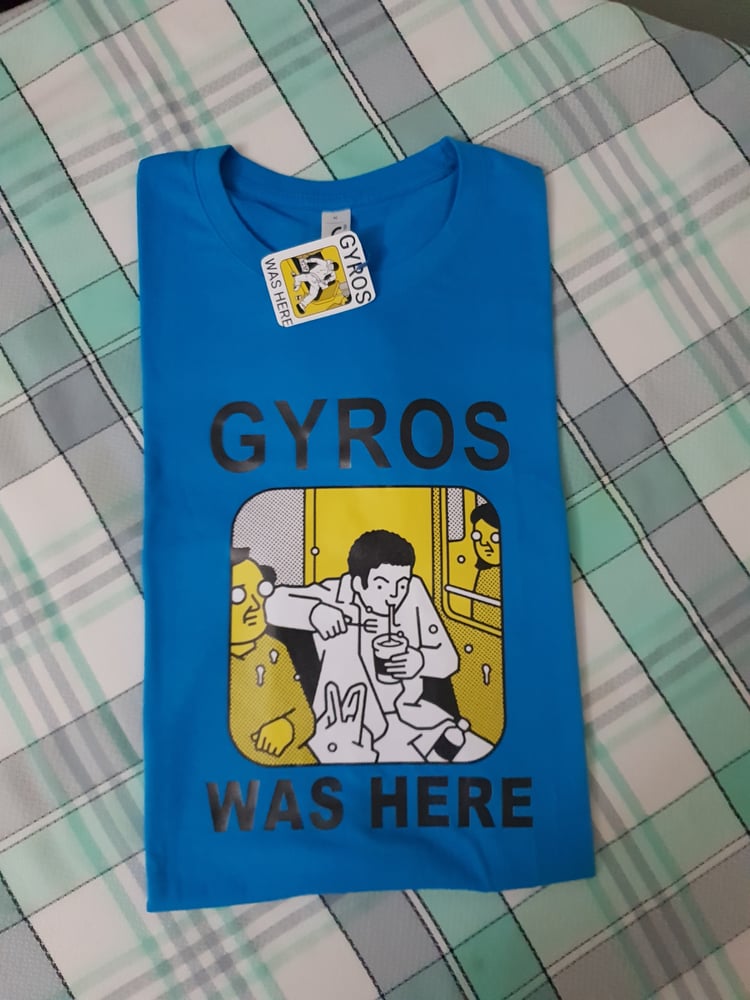 Image of light blue t-shirt m "gyros was here"