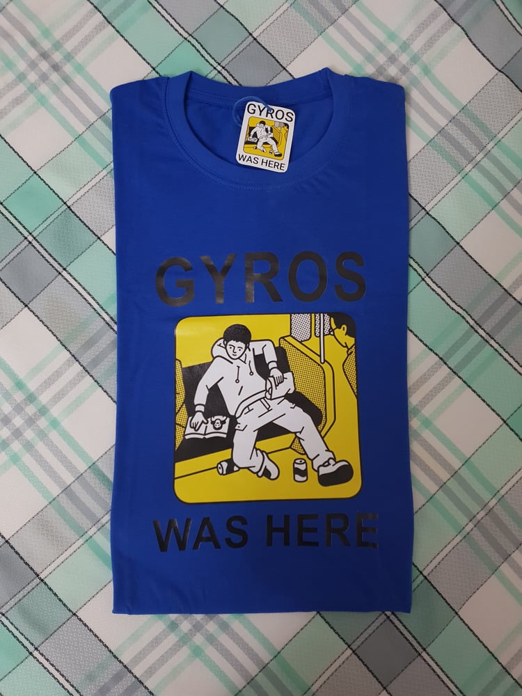Image of blue t-shirt m "gyros was here"