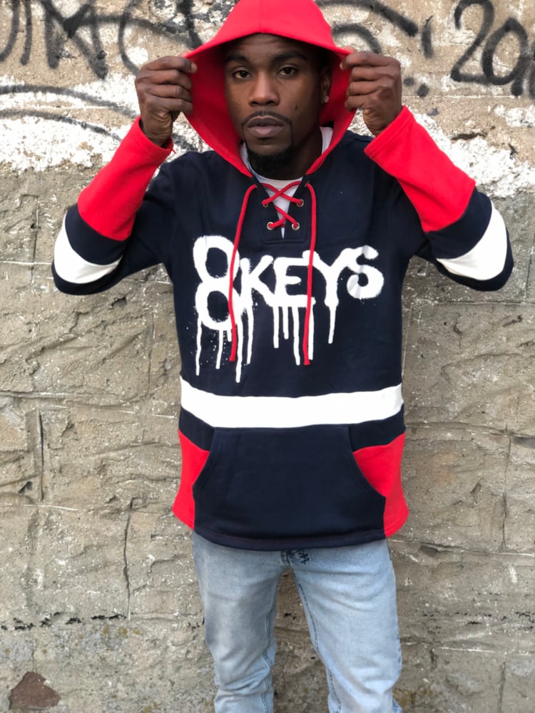 Image of 8keys Navy and red hockey jersey hoody 