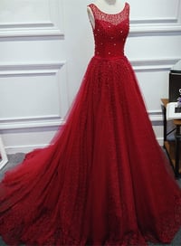 Image 1 of Beautiful Tulle Backless Long Prom Dresses , Prom Gown 