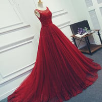 Image 2 of Beautiful Tulle Backless Long Prom Dresses , Prom Gown 