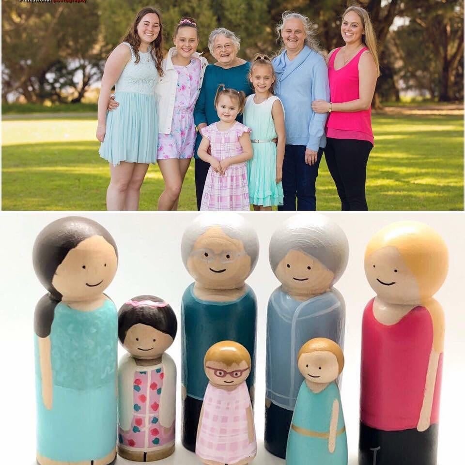 wooden peg doll family