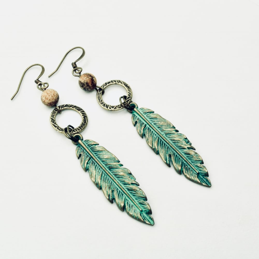 Image of Brass Patina Feather Earrings
