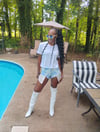 Light blue denim bling shorts