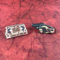 Videodrome inspired flesh video cassette pin / gun hand pin