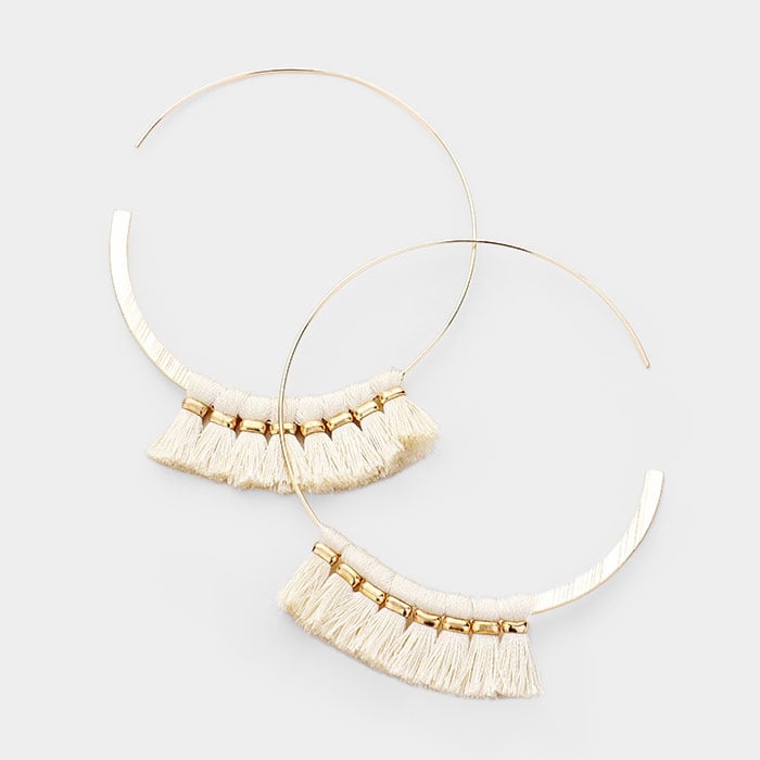 Image of Gold Hoops/ Cream Tassels