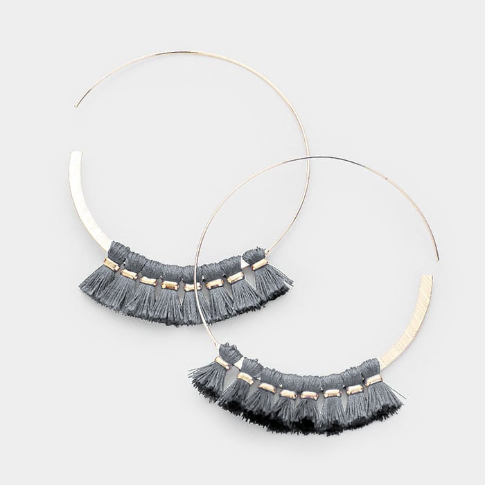 Image of Gold Hoops/Grey Tassels