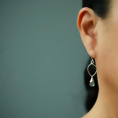 Image of Moss aquamarine earrings sterling silver lotus loop v2