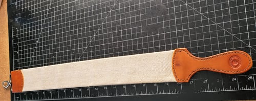 Image of Custom Vintage Linen Fire Hose Strop. For straight razors or knives.