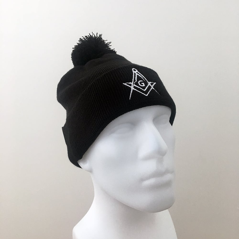 Image of Black knitted pom-pom hat