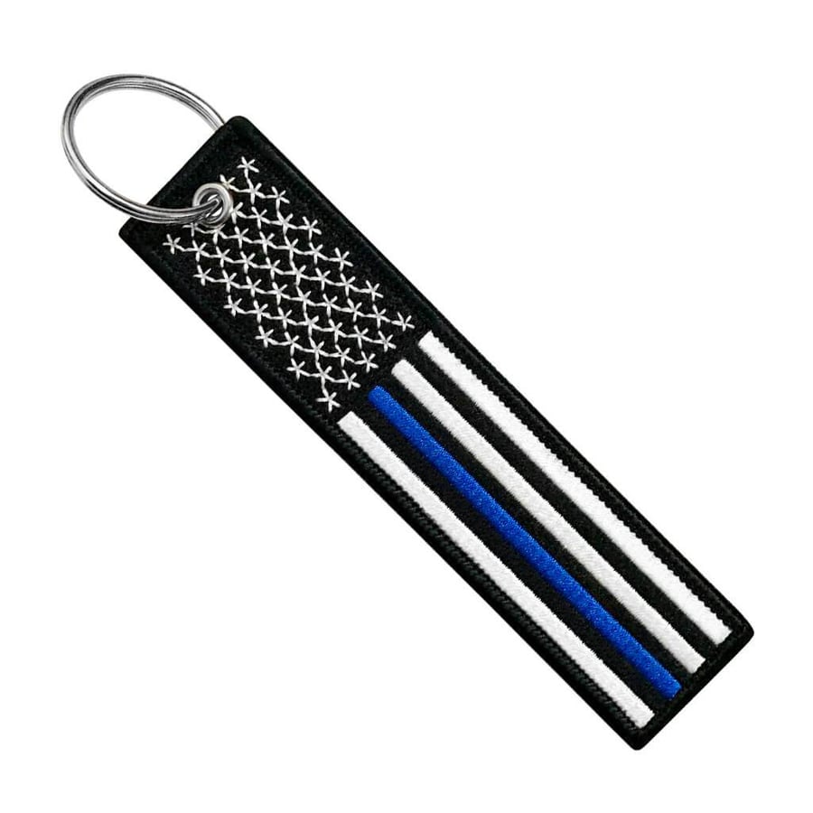 Image of USA FLAG THIN BLUE LINE KEYCHAIN