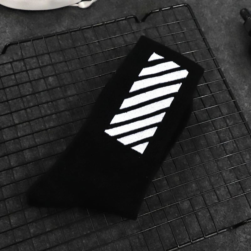 Image of Mens White Stripes - Black Crew Cotton Socks