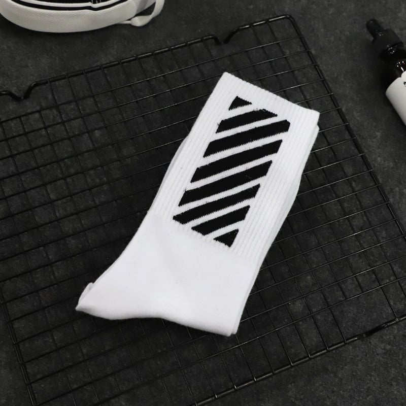 Image of Mens Black Stripes - White Crew Cotton Socks