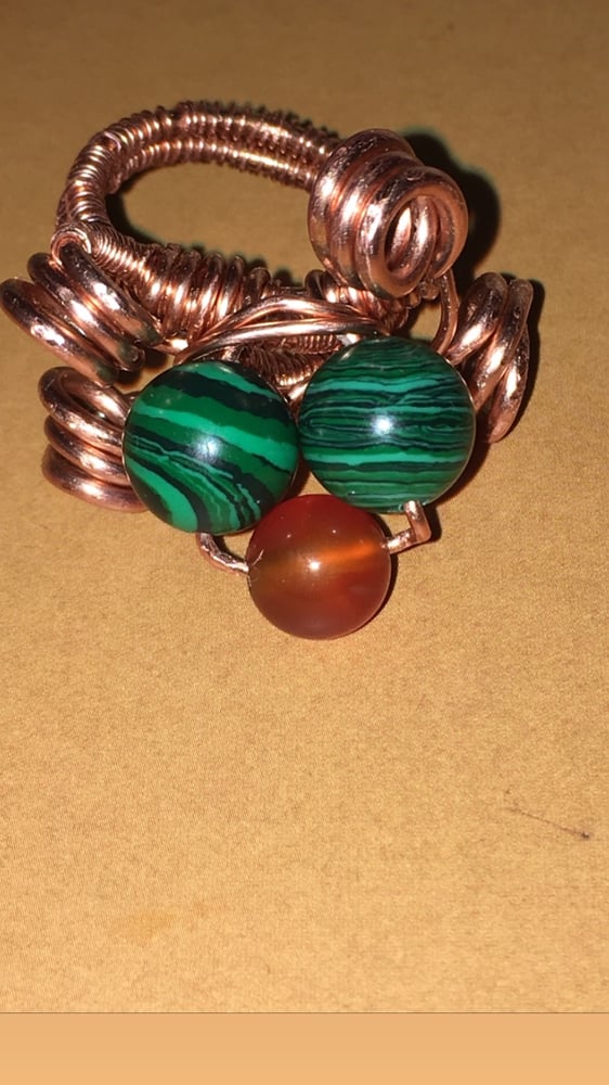 Image of Malachite and Carnelian copper wire ring