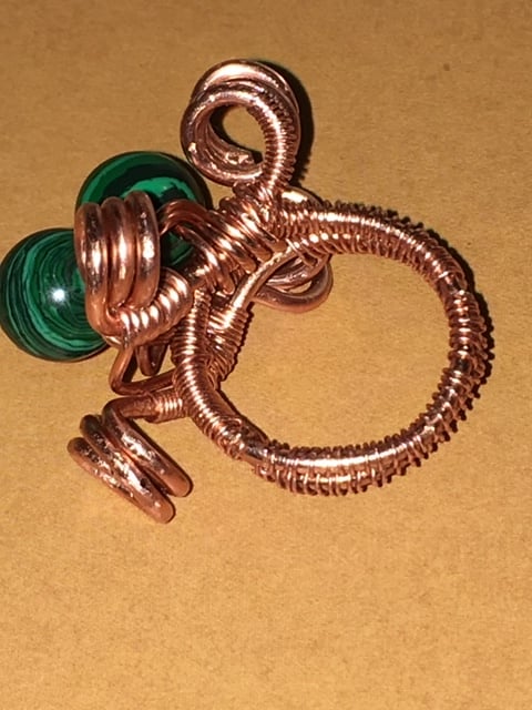 Image of Malachite and Carnelian copper wire ring