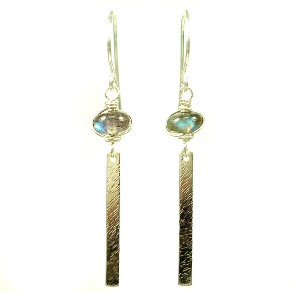 Image of Sterling silver stick earrings with labradorite