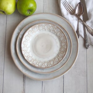 Image of Rustic White Dinnerware Place Setting, Handcrafted Ceramic Pottery Made in USA