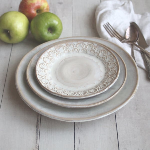 Image of Rustic White Dinnerware Place Setting, Handcrafted Ceramic Pottery Made in USA
