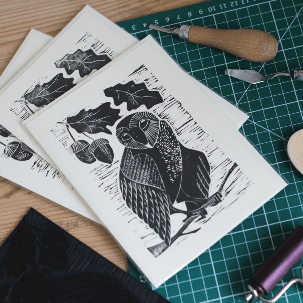 Image of Owl with acorns 5x7 inch card